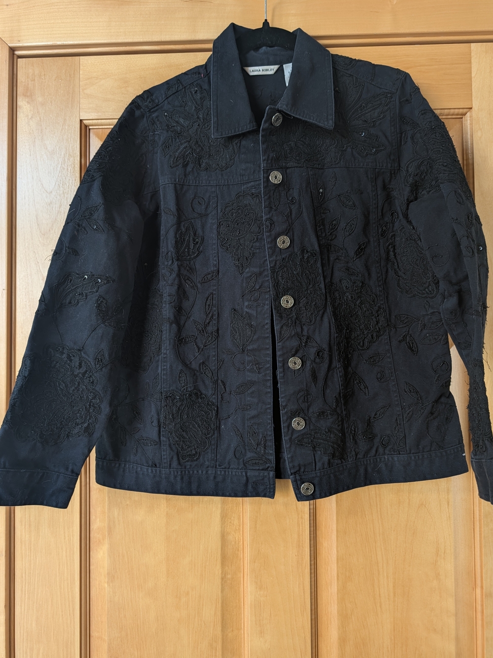Laura Ashley Black Embroidered Floral Jean Jacket
